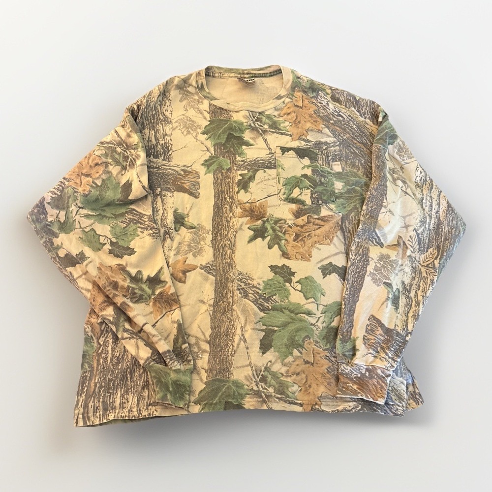 Vintage 90s Jerzees Outdoors Camo Pocket Long Sleeve Men's Size XL USA Made